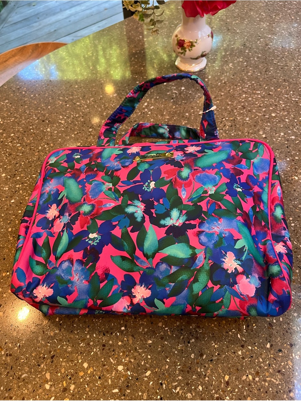 Nikole Haller Floral Travel Tote Bag in Pink & Blue